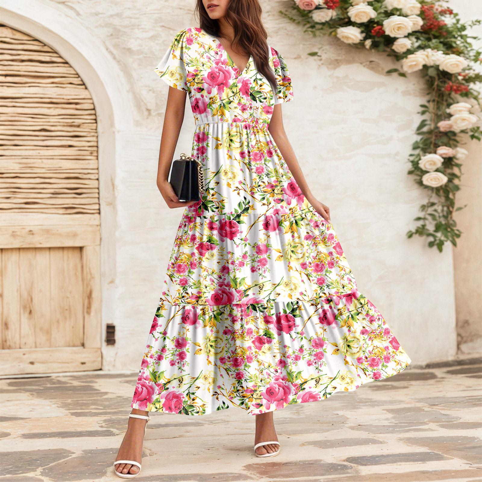 

Женские струящиеся платья Женские летние платья Повседневные платья макси с коротким рукавом Официальные платья макси XL оранжевый