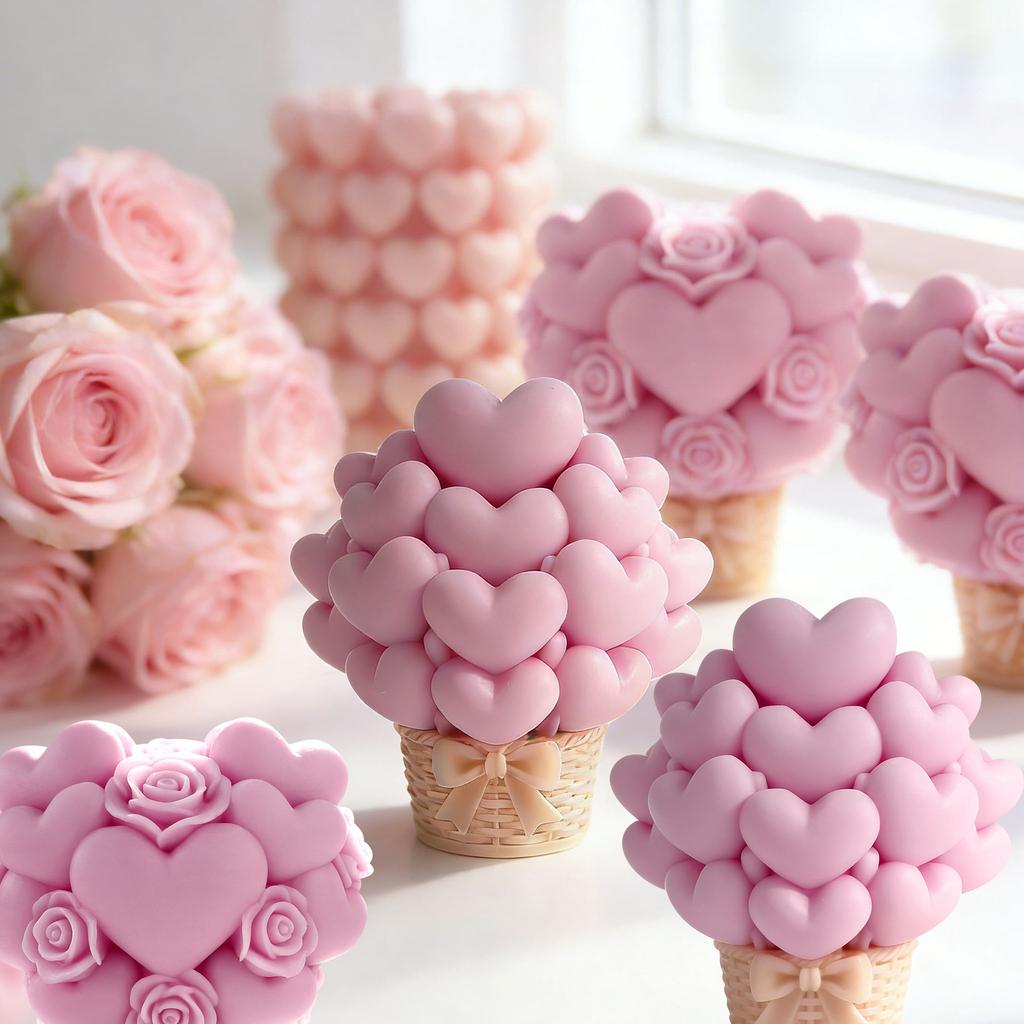 Love Cylinder Aromatherapy Candle Silicone Mold DIY Heart Flower Handmade Aromatherapy Ornament Grinding Tool