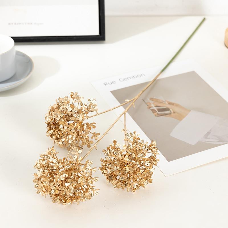 Buquê de Flores Artificiais Douradas Ornamento de Planta Falsa para Decoração de Casa, Quarto, Decoração de Natal, Ano Novo, Presentes, Acessórios