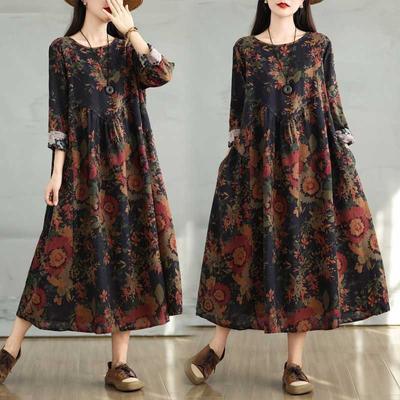 Rochie cu gât rotund și mâneci lungi Rochie A-line de mărime mare pentru femei