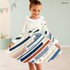 Girls White High Neck Long Sleeve Printed A Line Flared Dress With Bow Fur Trim