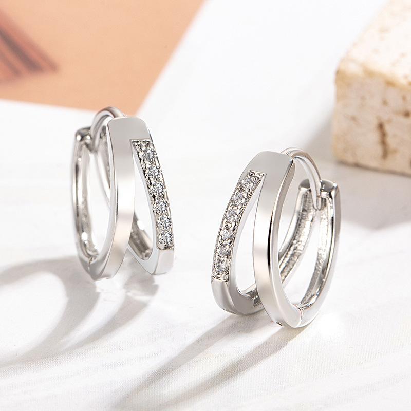 Double-layer Simple Unilateral Zircon Ear Buckle Women's Simple Fashion Plain Trendy Daily