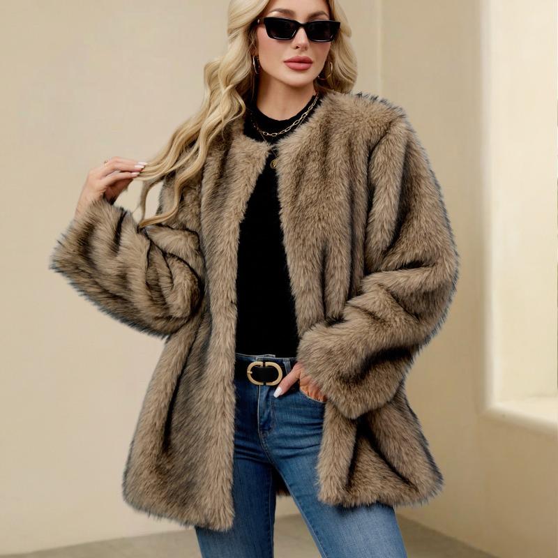 Autumn and winter new imitation fur coat women's loose warm plush cardigan artificial wool coat coat