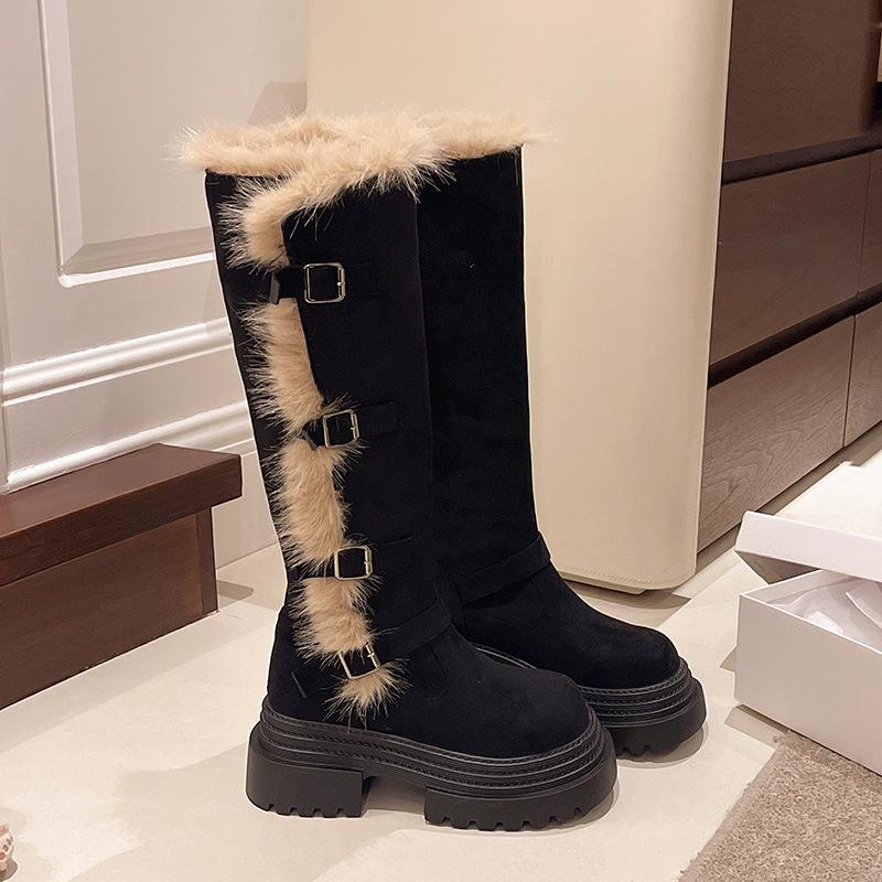 Snow boots for women in winter 2026 warm high top with fleece not exceeding knee length long boots for women