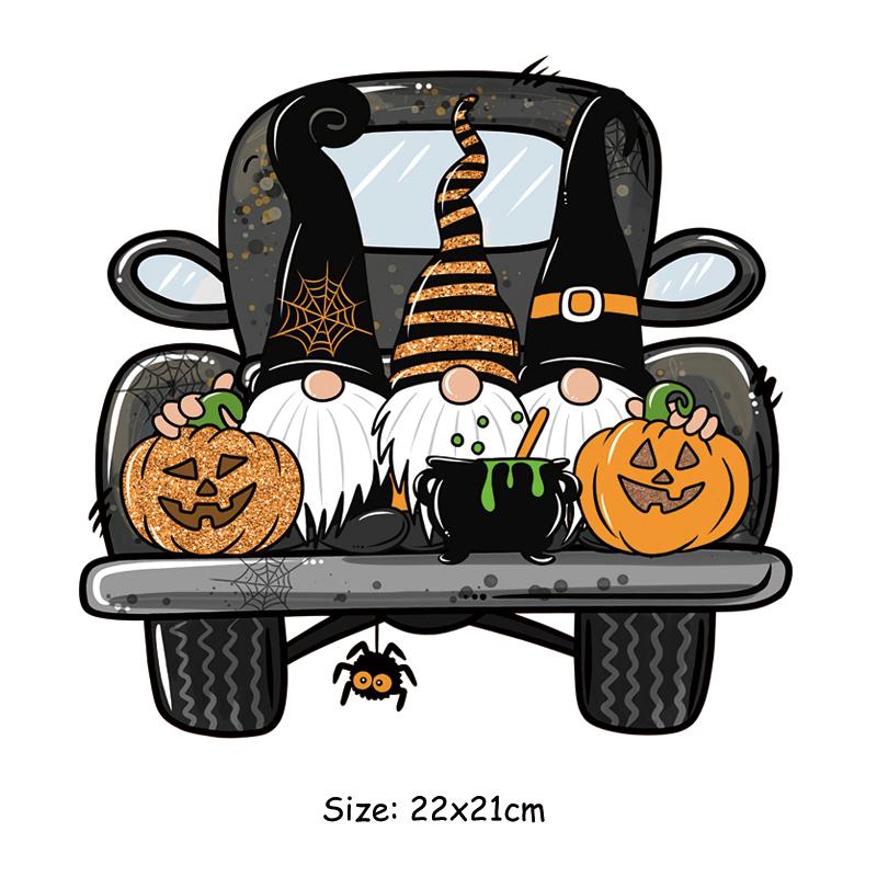 Halloween Patch 3 Gnomes Pumpkin Transfers Hoodies Parches Ropa Clothes Stickers Diy Heat Press Appliqued Patch On Clothes Arts