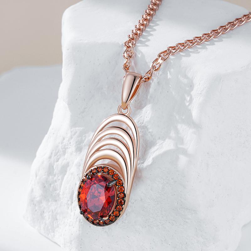 Red Natural Zircon Geometry Pendant Necklace For Women  Rose Gold And Black Plating Vintage Daily Fine Jewelry