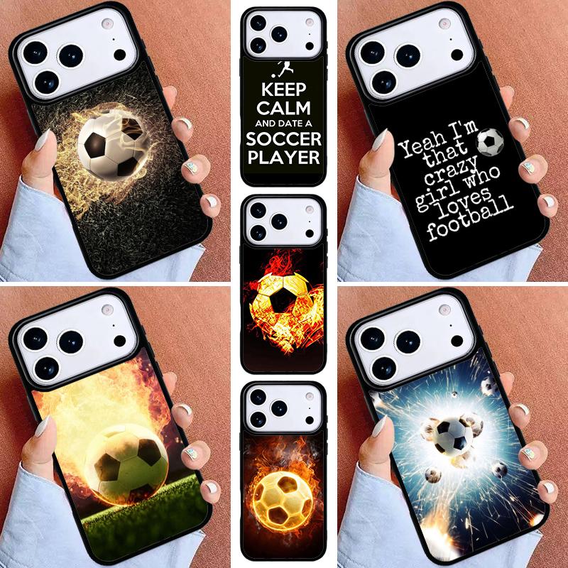Fire Football Soccer Ball Phone Case for iPhone 16e 15 14 13 12 17 Pro Max Plus Air 17pro Cover Coque