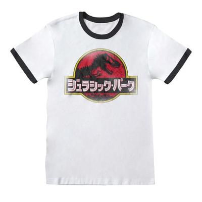 JURASSIC PARK Unisex Adult Ringer Japanese Logo T-Shirt