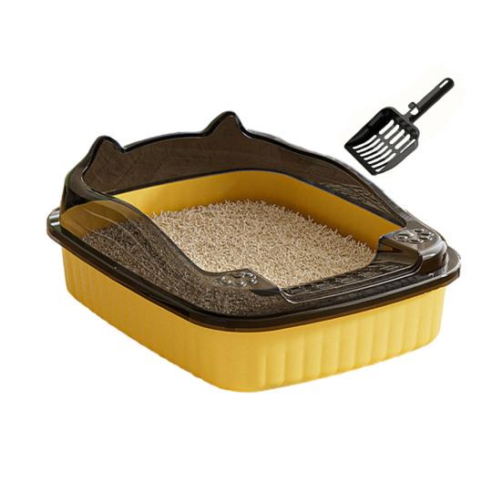 Open Top Cat Litter Box with High Side Anti-Splashing Kitten Litter Pan Semi-Enclosed Cat Toilet with Litter Sifting Scoop