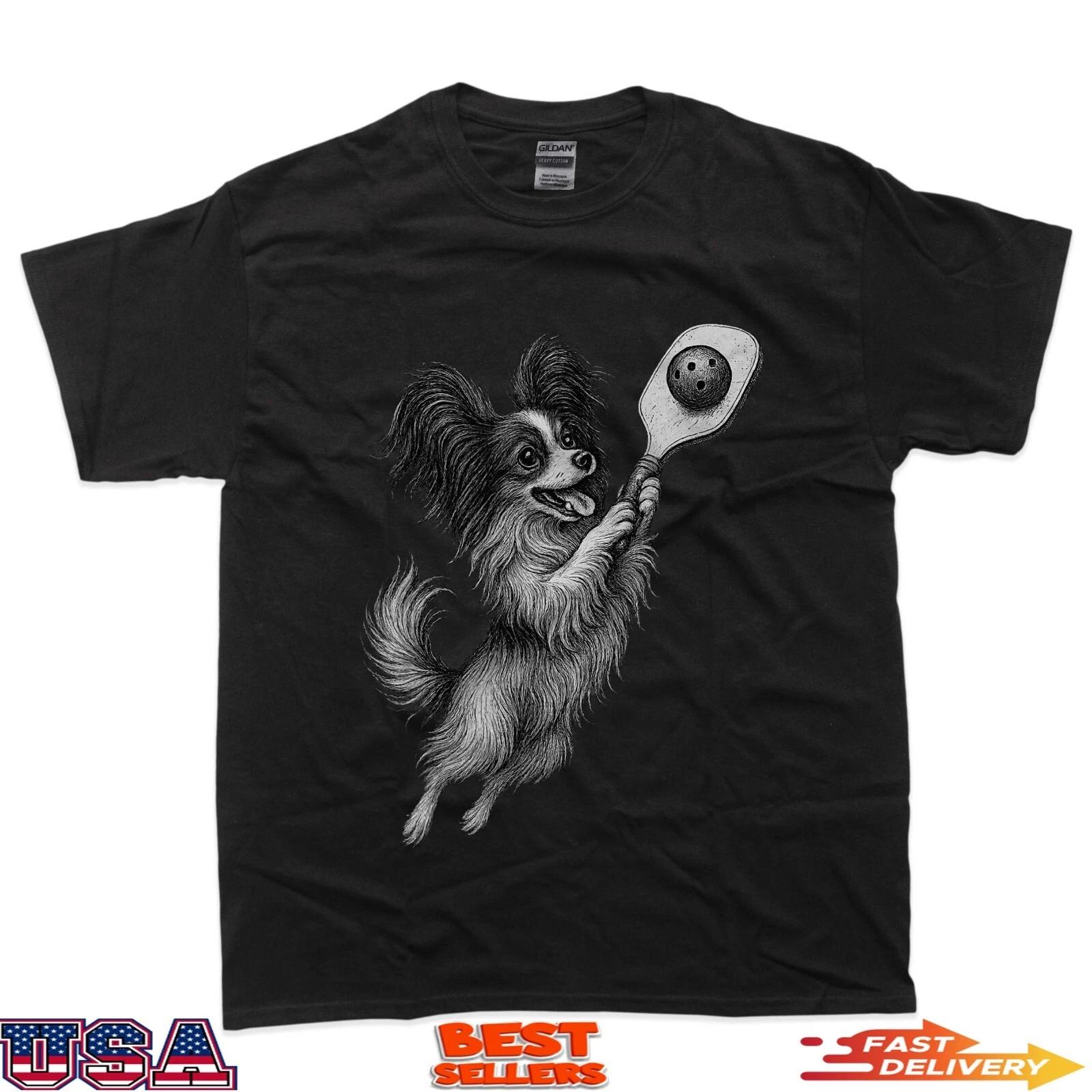Papillon Dog Playing Pickleball Sports Dog Lover T-Shirt 4XL