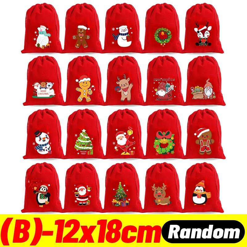 Merry Christmas Velvet Drawstring Gifts Bags Candy Snack Pouches Xmas Kids Gift Packaging Bag New Year Party Storage Organizer