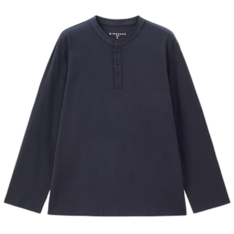 Giordano Men's Autumn/Winter Pure Cotton Henley Long Sleeve T-Shirt