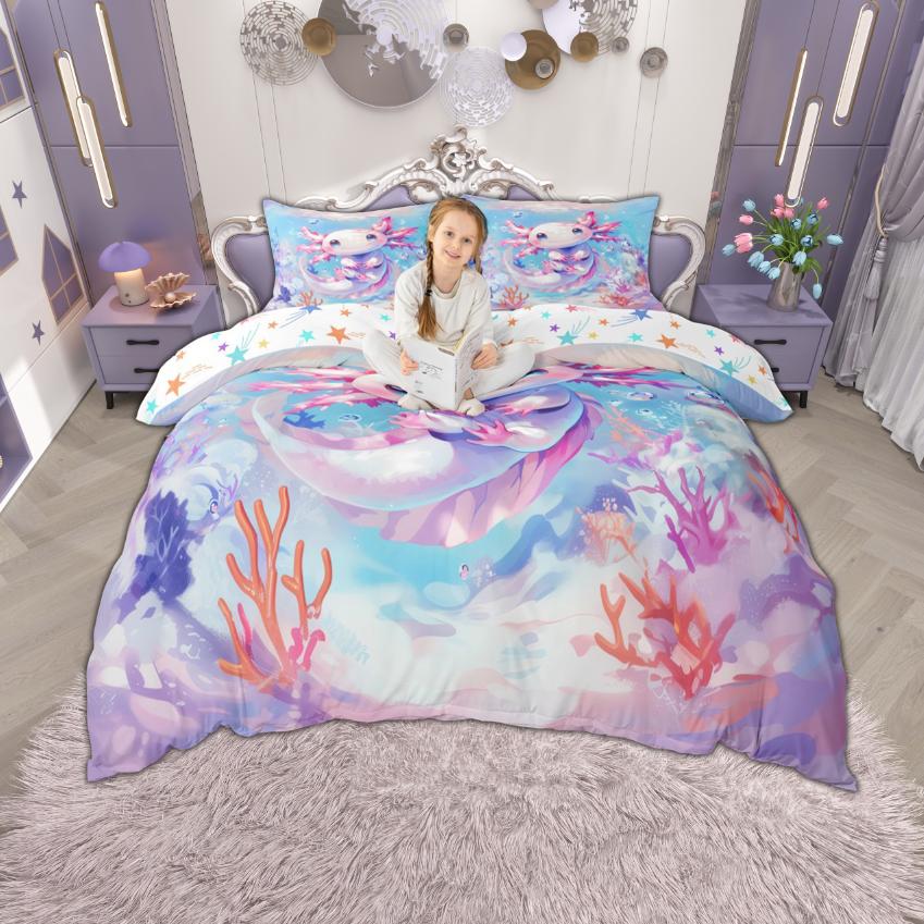 

Comforter Homewish Kawaii Axolotl For Girls 2Pcs/3Pcs Ocean Animal Bedding Cute Salamander Sealife Set Comforter (quilt)-EU Single(135*200cm)3pcs