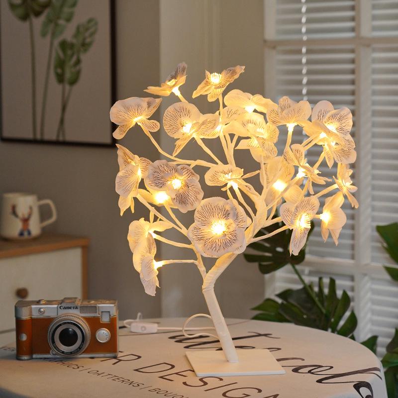 LED Cherry Blossom & Peach Phalaenopsis Table Lamp - Christmas Tree Room Decor Night Light