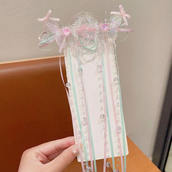 Mädchen Haarnadel Schmetterlinge Langes Band Schleife Perlen Quaste Dekor Haarspange Kinder Erwachsene Haar Accessoires