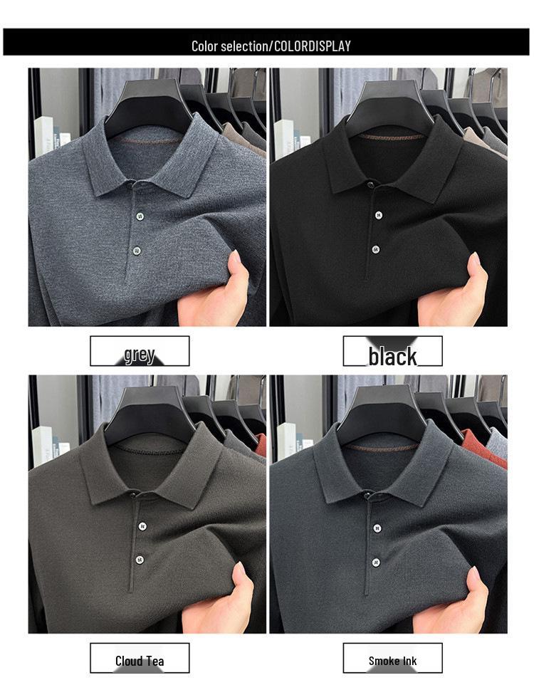 Men's Wool Silk Lapel Sweater, Solid Color, Versatile Thin Knitwear, Fashionable for All Ages.