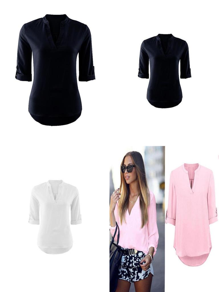 Polyester V Neck Button Front Womens Casual Shirt For Office And Spring Wear