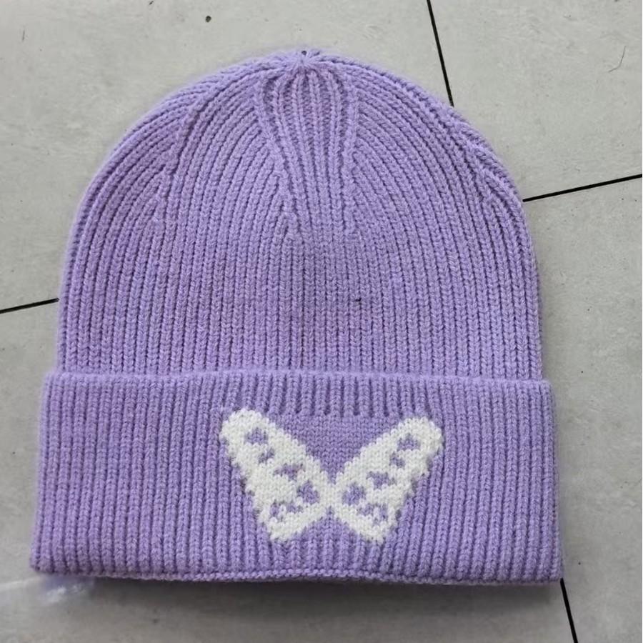 New butterfly knitted hat children's autumn and winter outdoor loose face small big head circumference warm ear protection wool cold hat