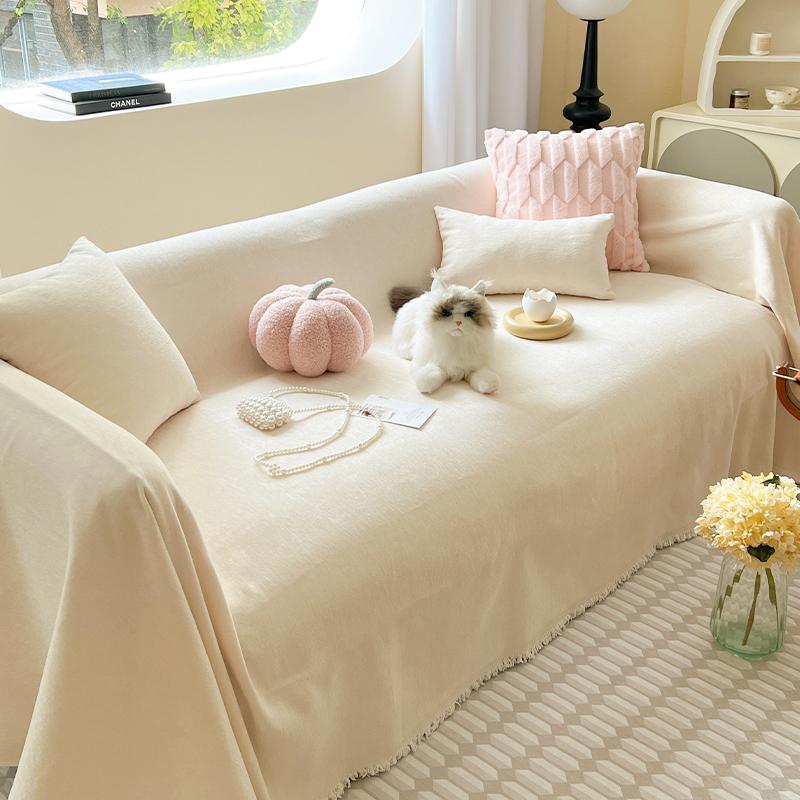 Cream Chenille Sofa Cover All-inclusive One-piece Cover Anti-cat Scratch Sofa Cover Cushion