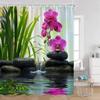 Zen Shower Curtains Black Stone Green Bamboo Lotus Spa Candle Purple Orchid Natural Leaf Bathroom Curtain Meditation Bath Decor