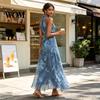 Light Fabric Dress Floral Chiffon for Women, Halter Sleeveless Ruched Maxi Casual Loose Fit Dress, Turtle Neck Wedding Guest Cocktail Evening