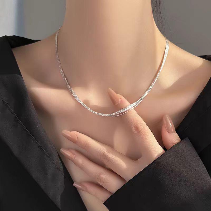 Silver Snake Bone Clavicle Necklace: Multi-layer Small & Shiny, Simple Niche Design, Cool Summer Style