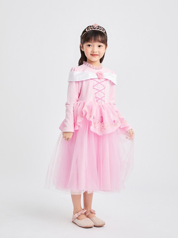 Svuendita Invernale: Vestito in Velluto Aurora La Bella Addormentata per Bambina Autunno/Inverno