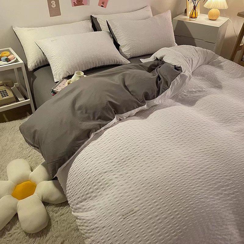 

Новый стираный хлопок, простой комплект из четырех предметов, хлопчатобумажное постельное белье в корейском стиле, комплект из четырех предметов