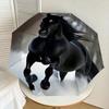 Black Horse In Snow: Automatic Opening/Closing Umbrella with Foldable Design, Ideal for Fans, Travelers, Daily Use, and Festive Gifts!112520