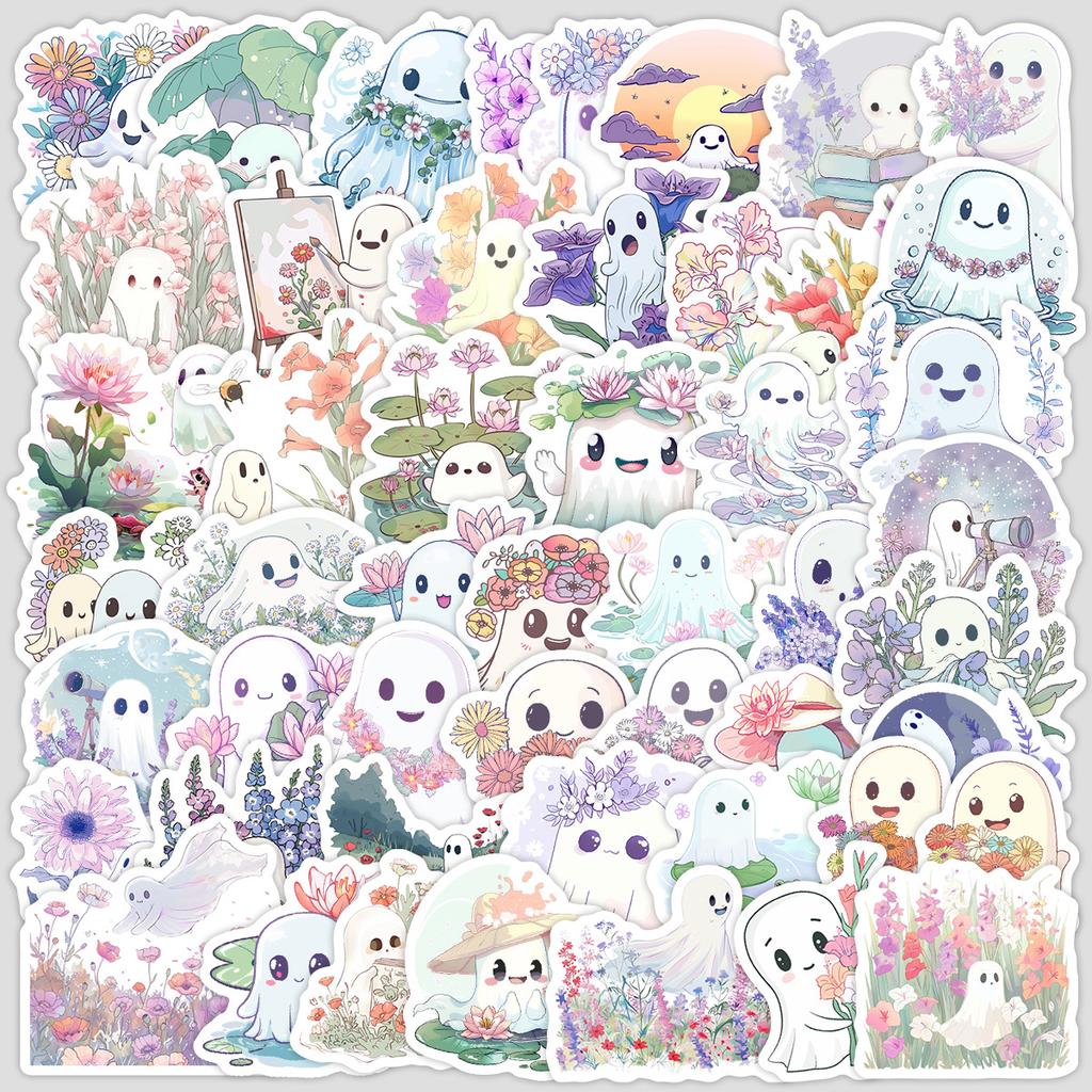 50 Cartoon Ghost Doodle Stickers Mobile Phone Computer Waterproof Decorative Stickers DIY Cute Ghost Stickers