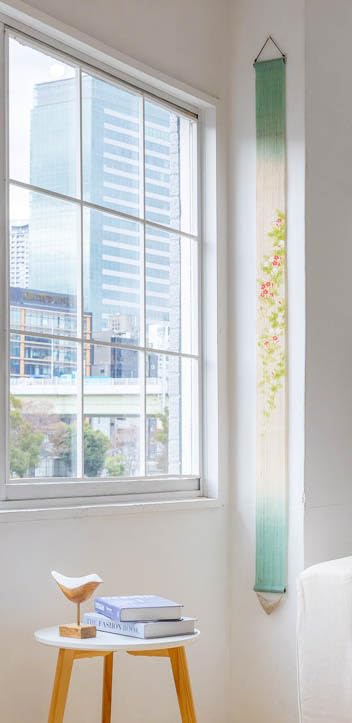 Narrow Tapestry Linen Interior Tapestry Wall Hanging "Ipomoea quamoclit" 100% Hand-dyed