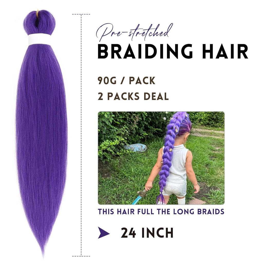 24" Lila Flecht Haare Vorgedehnt Synthetische Flecht Haare Extensions Für Zöpfe, Lila Haare Extensions Für Bühne Party Ha
