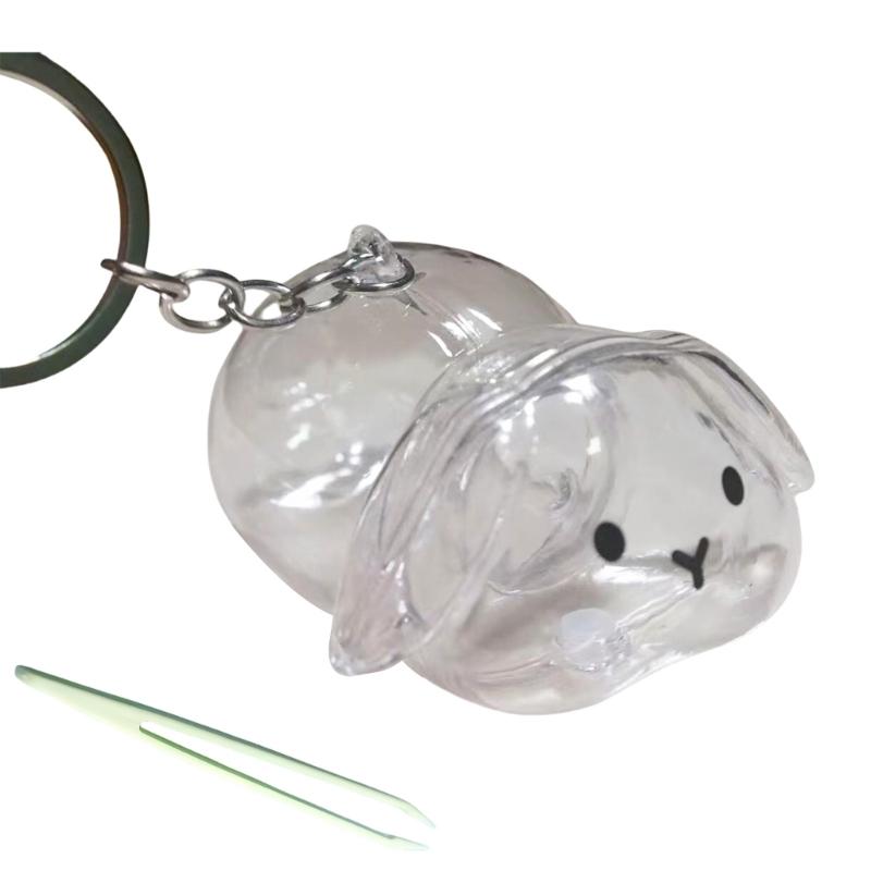 Clear Rabbit Design Pet Hair Display Box Bunnies Furs Collector Keychain Pendant