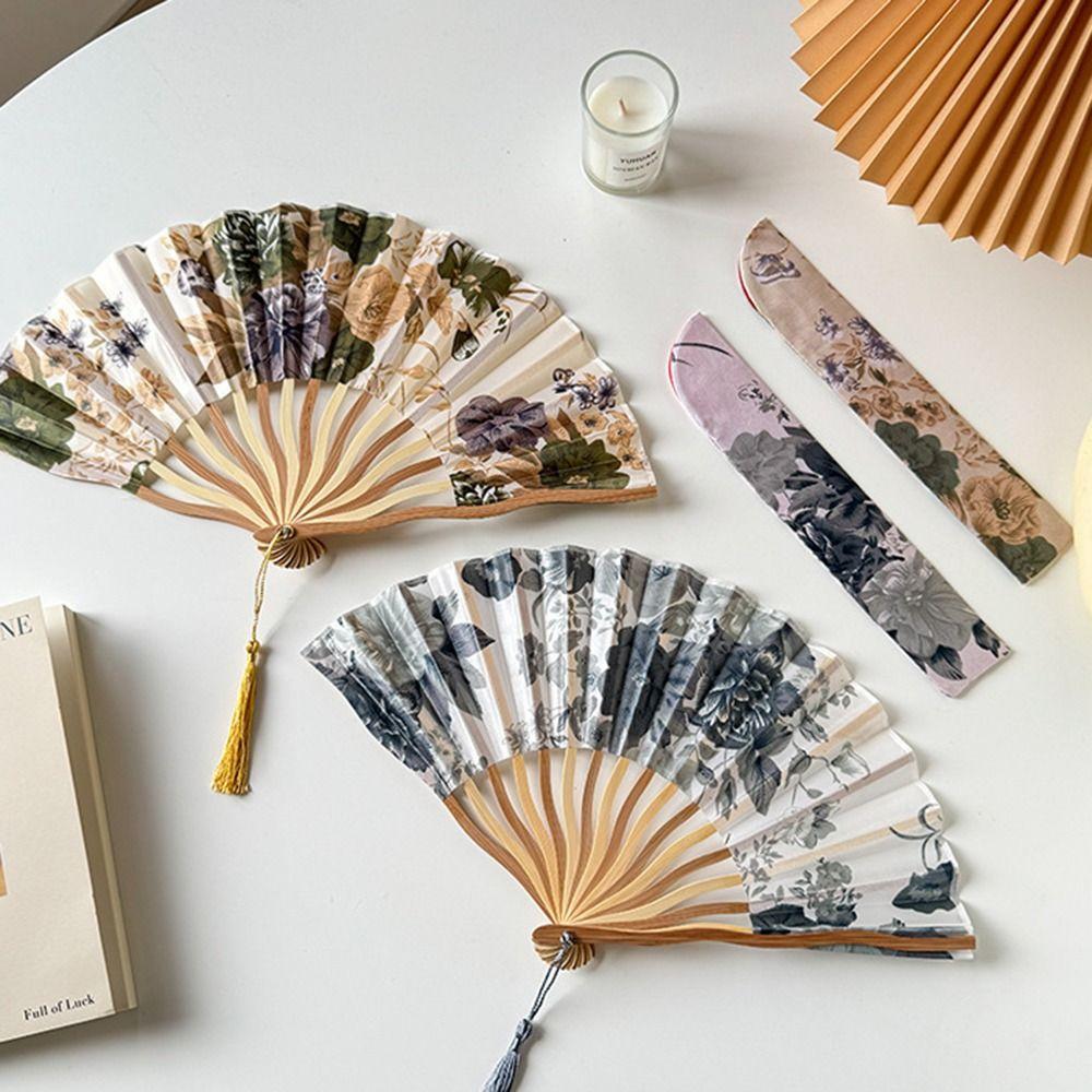 Flower Handheld Fan Chinese Style Tassel Folding Fan Ancient Silk Folding Fan  Girl Gift