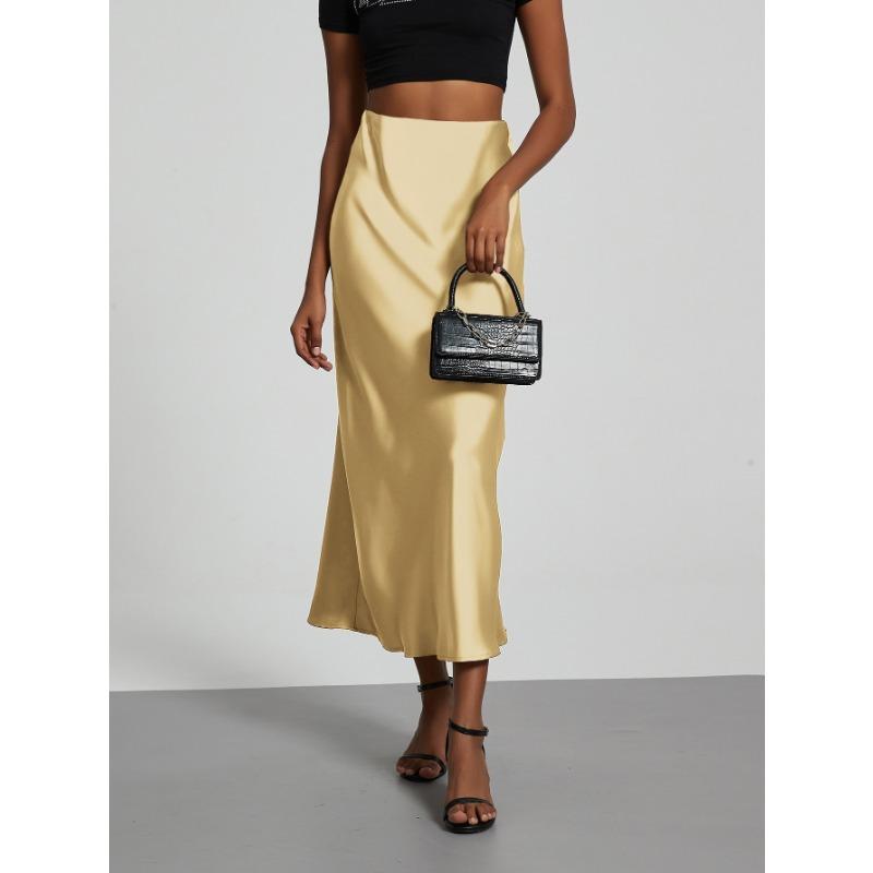 Dámská temperamentní elegantní saténová sukně s hedvábnou texturou, zeštíhlující sukně