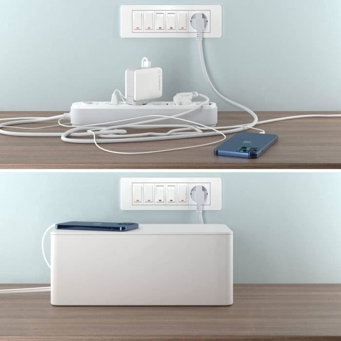 Acropaq boîte cache câble l (32 x 13 x 13 cm)- cache multiprise, boîte rangement câble- boîte multiprise- polystyrène-blanc