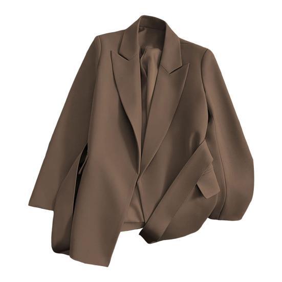 Giacca da donna con risvolto, manica lunga, allacciata, tinta unita, con tasche, vestibilità ampia, abbigliamento da lavoro