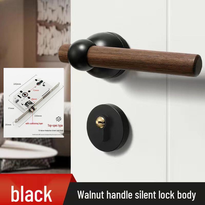Chinese Style Minimalist Magnetic Walnut Wood Silent Bedroom Door Handle