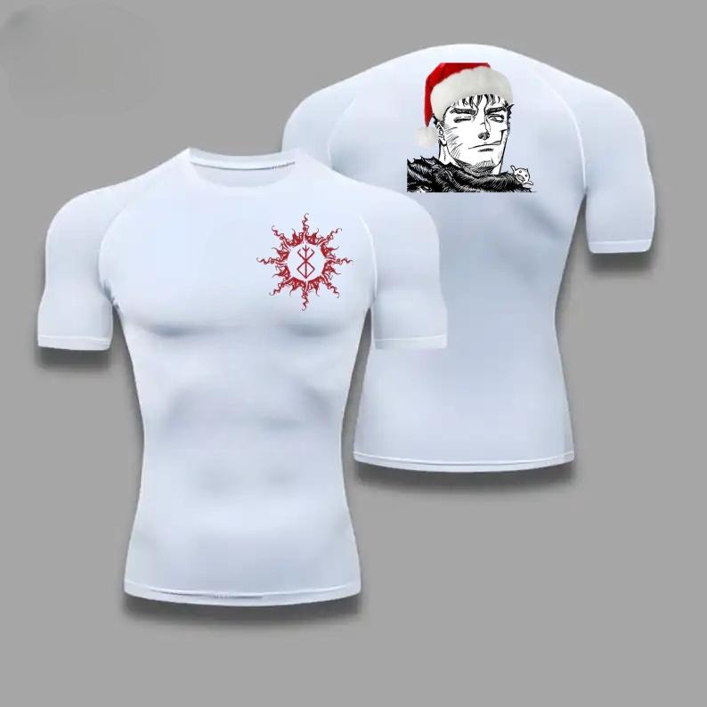 Guts Santa Hat Graphic Compression Shirts Men Gym Workout Running Tshirt Summer Athletic Quick Tees Tops Short Sleeve Rash Guard