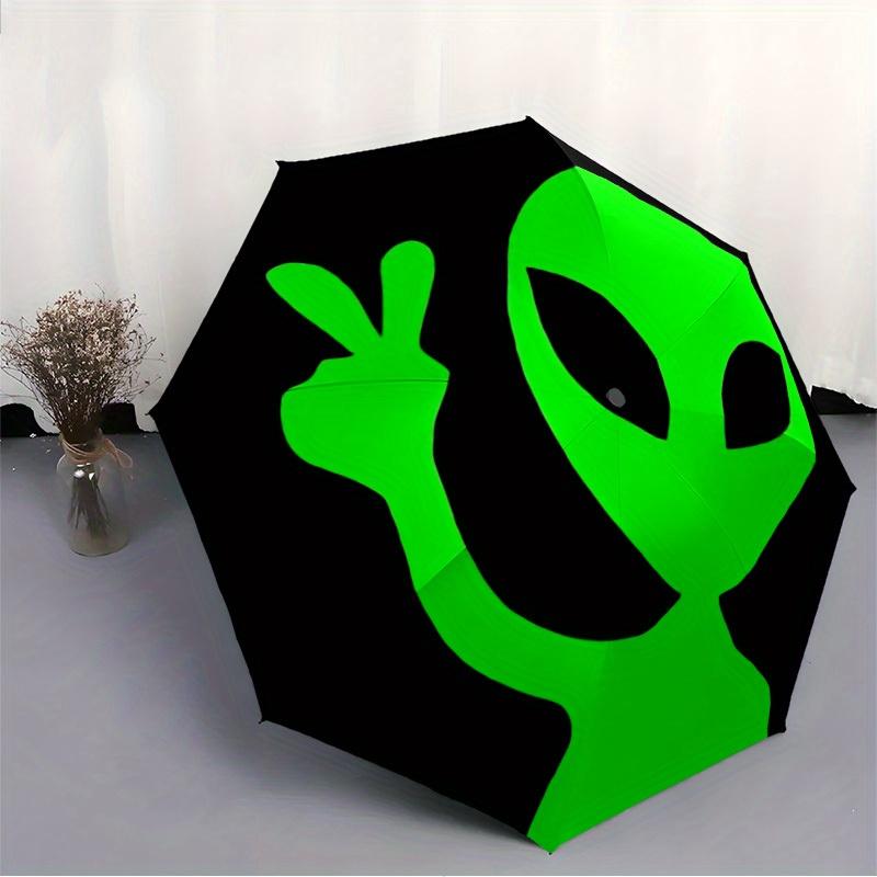 1pc Alien Peace Sign Automatic Open/Close Umbrella, Umbrella with cartoon Design, Portable Compact Umbrella for Men & Women, Good Holiday Gi