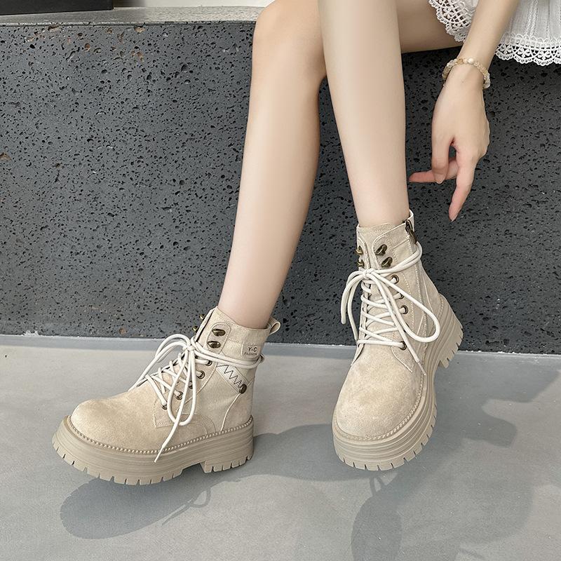 Thick soled and raised leather women's 2025 summer new breathable outdoor casual versatile thin boots for women