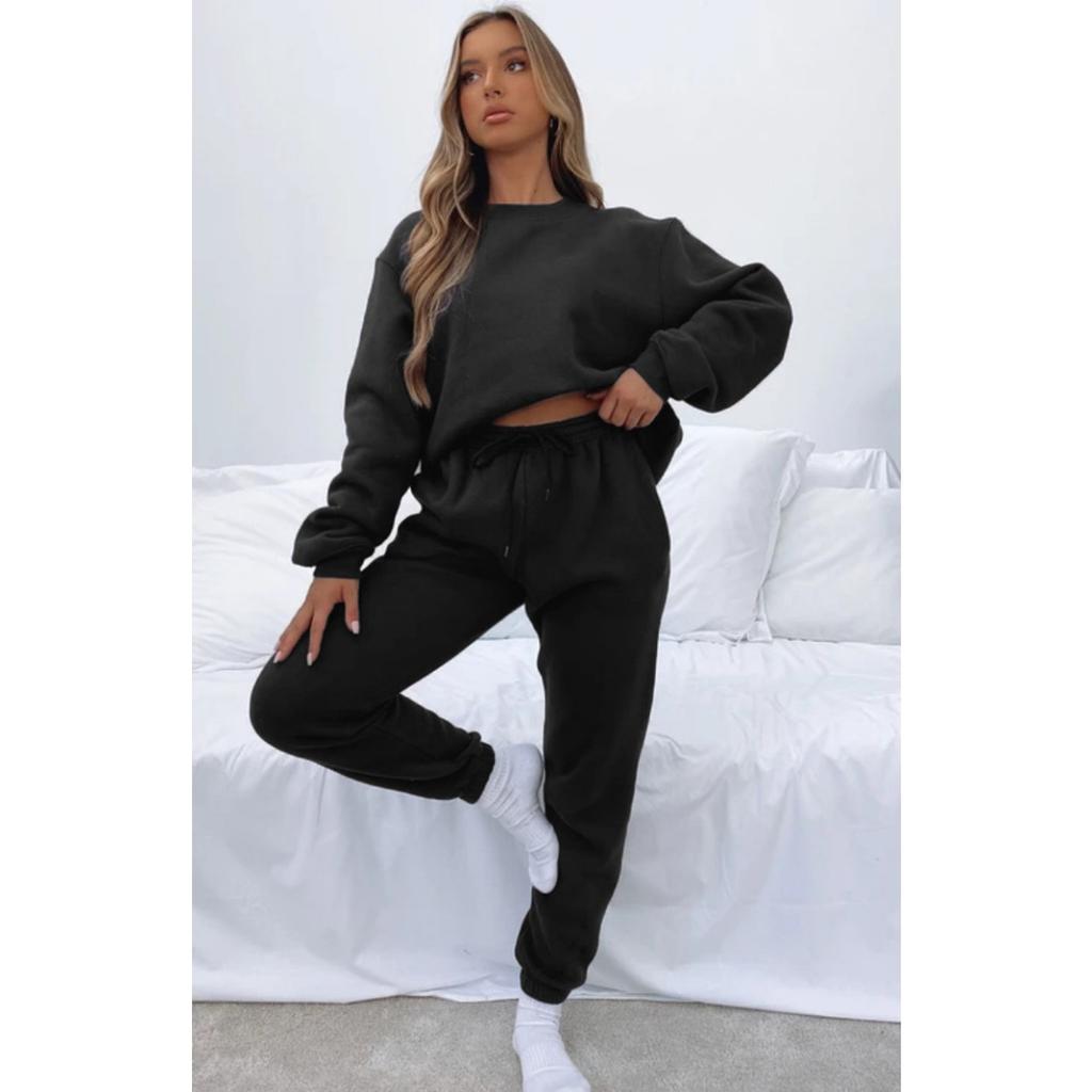Autumn and Winter Solid Color Round Neck Pullover Long Pants Women's Fashion Casual Long Sleeved Sweatshirt Set