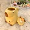 3D Capybara Tasse Keramik Kaffeetasse Cartoon Capybara Paar Tasse mit Henkel und Deckel Lustige Teetasse Tischutensilien für Mädchen Geschenk