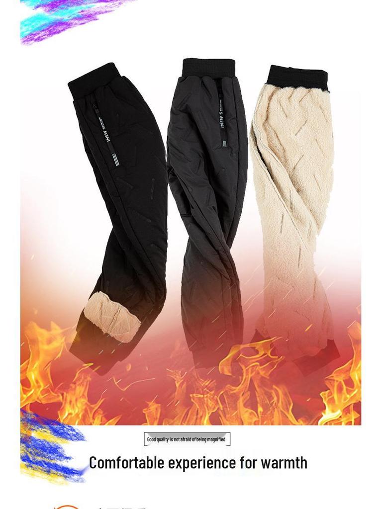 Boys' Plush Cotton Winter Trousers: Warm, Thickened, and Cropped Styles for Middle and Large Kids