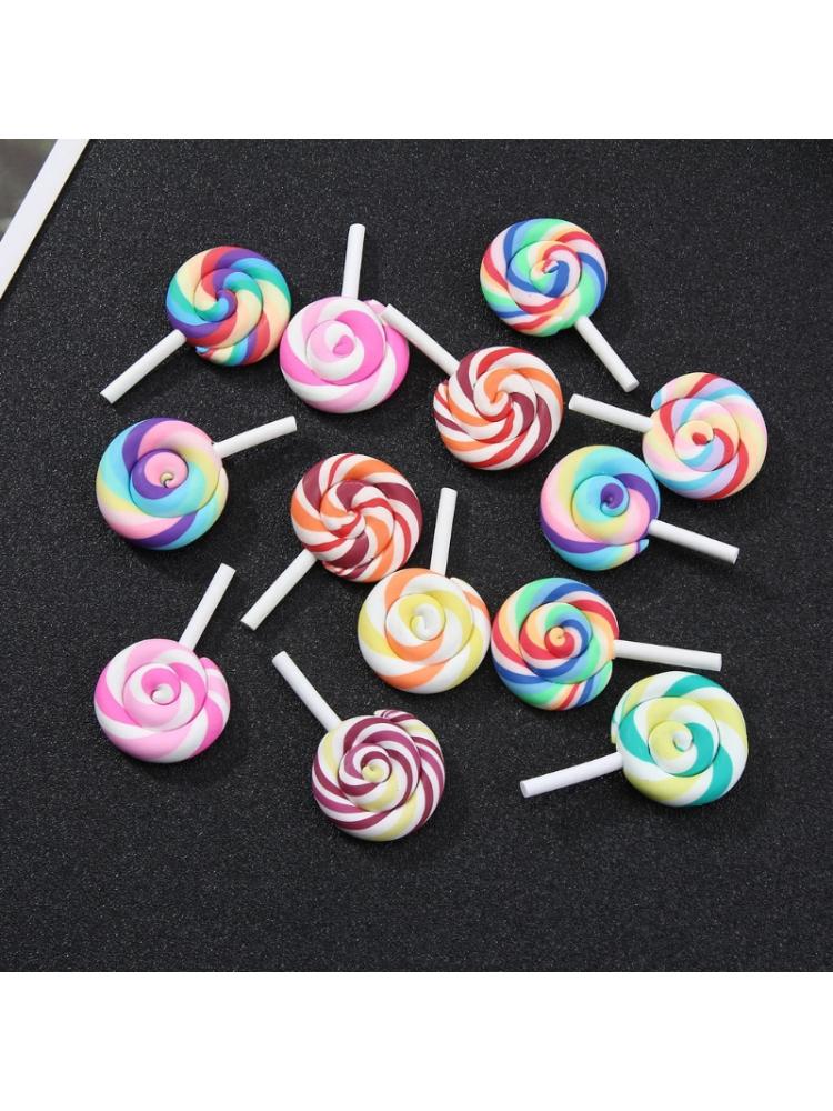 10Pcs Polymer Clay Lollipop Flat Back Charms Pendant for DIY Keychain Necklace 10Pcs Polymer Clay Lollipop Flat Back Charms Pendant for DIY Keychain Necklace