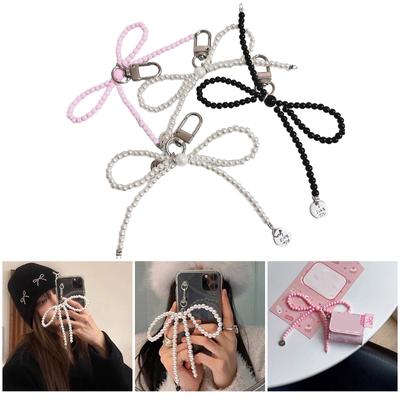 Pearl Beaded Bowknot Keychain Decorations Keyring Hanging Ornament Backpack Handbag Charm Pendant Gift for Girls Women
