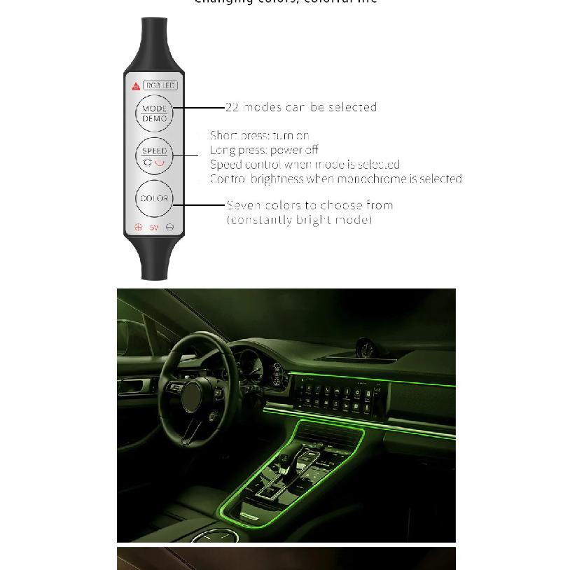 22 Modes 20 Colors 1-5M Car USB RGB LED Light Strip Interior Ambient Light Hand Control Invisible Fiber Optic Atmosphere Lamp