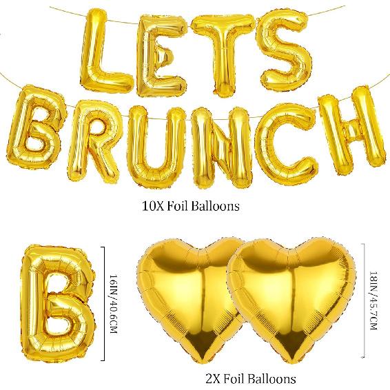 Lets Brunch Letter Banner Balloons - Gold Brunch Themed Decor Dessert Table Sign, Engagement Birthday Bachelorette Party Decorations