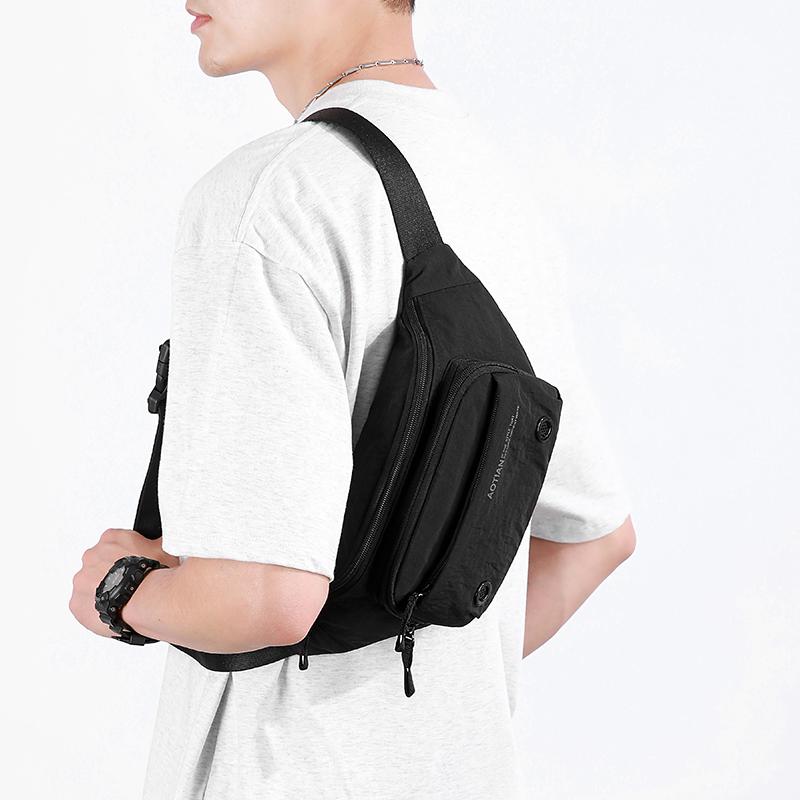 Sac banane homme multi-compartiments Sac de poitrine léger Sac bandoulière couleur unie
