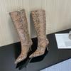 Fashion New Mixed Color Snake Patterned Side Zipper Knee High Boots Autumn Winter European American Fashion Pointed High-heel Long Boots